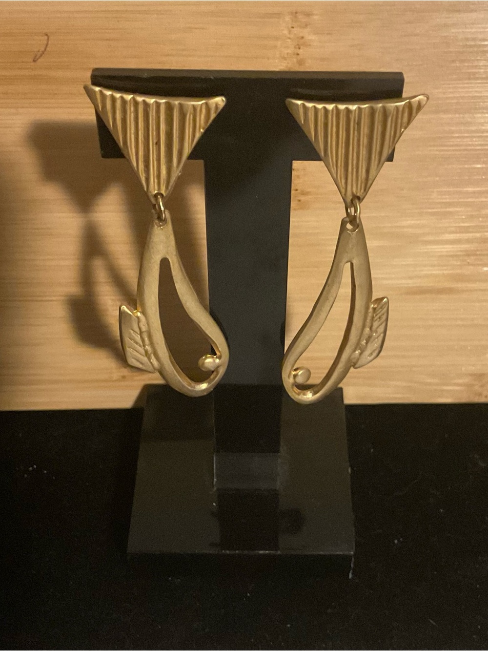 Gold Tone Sculptural Drop Earrings